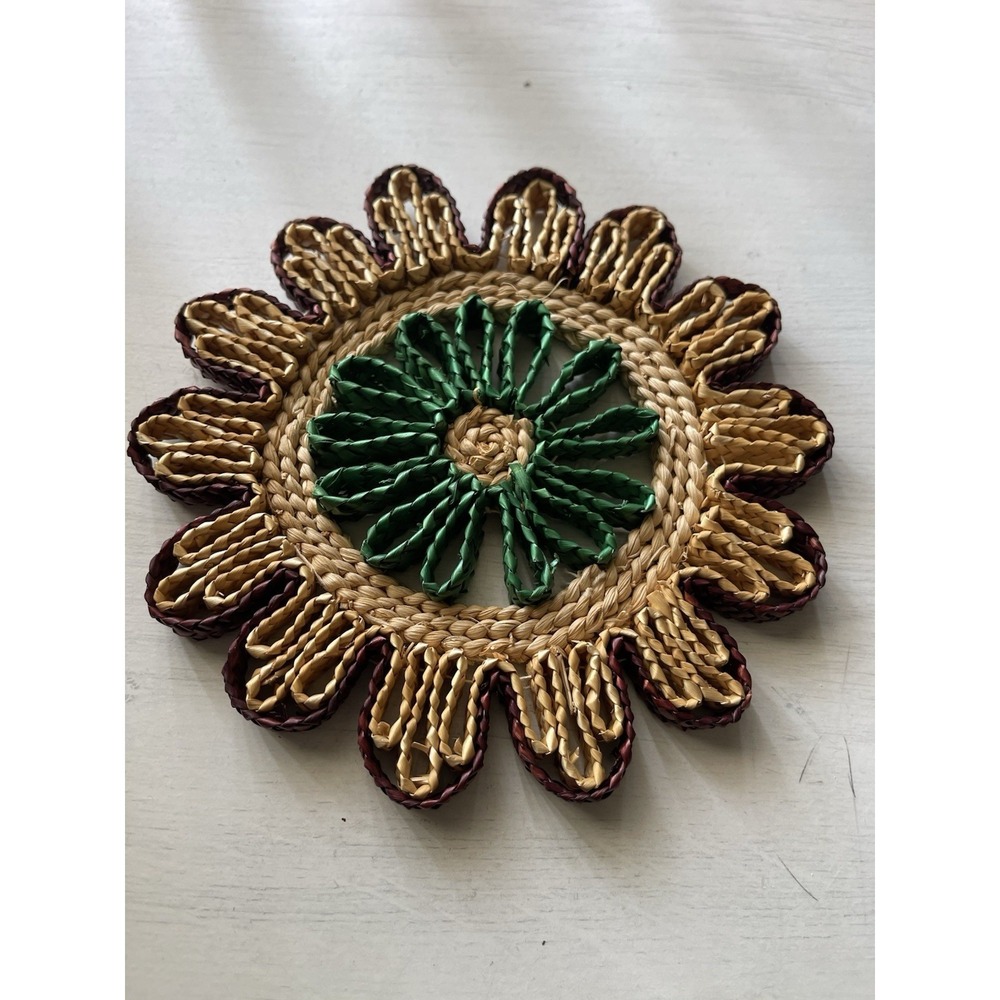 Woven Wicker Rattan Raffia Trivet Hot‎ Pad Boho Kitchen Floral